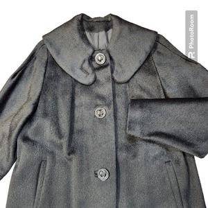 Vintage Peerless 100% Alpaca‎ Black Fur Trench Coat Women's Buttons Lined READ